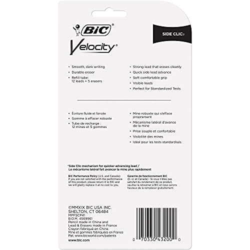 Bic Velocity Side Clic Mechanical Pencil, Medium Point (0.5Mm), Black, Soft Comfortable Grip, 4-Count #TOP4