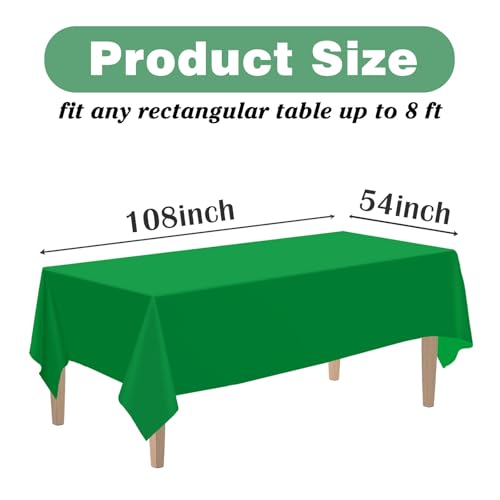 Image of Kopokita 2 Pack Green Plastic Tablecloths Disposable 54 x 108 Inch | Rectangle Table Cloths, Party Table Covers for Birthday, St Patricks Day, Christmas Decorations