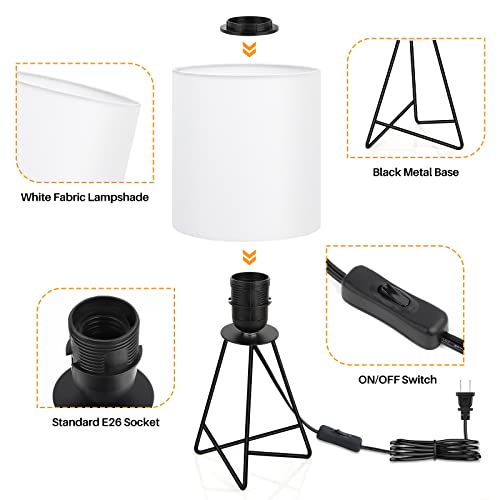 Beslowe Small Nightstand Lamps, Set Of 2 Table Lamps, Modern Bedside Lamps With Black Metal Base, White Fabric Shade And On/Off Switch, Simple Desk Lamp For Kids Bedroom Living Room Office Reading #TOP4
