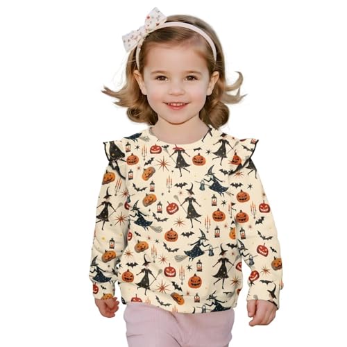 Girls Long Sleeve T Shirts Kids Fall Ruffle Shoulder Tops Crewneck Casual Cute Blouse Sweatshirt Tees 1-8 Years
