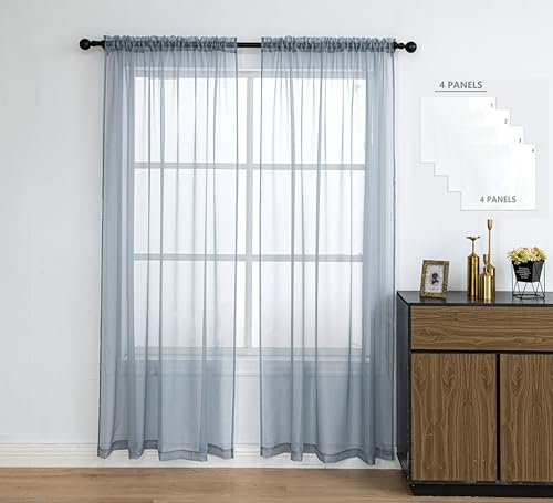 PI Sheer Curtain 108 Inches Long,Light Window Drapery Soft Airy Voile with Rod Pocket for Living Room/Bedroom/Patio Door/Sliding Glass Door 2 Panels(W42XL108,Blue Haze)