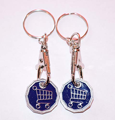 2 X NEW SHAPE 12 Edge Sided Trolley Token £1 Coin Pound Shopping Key Ring Clasp Supermarket Locker (Funky Trolley)