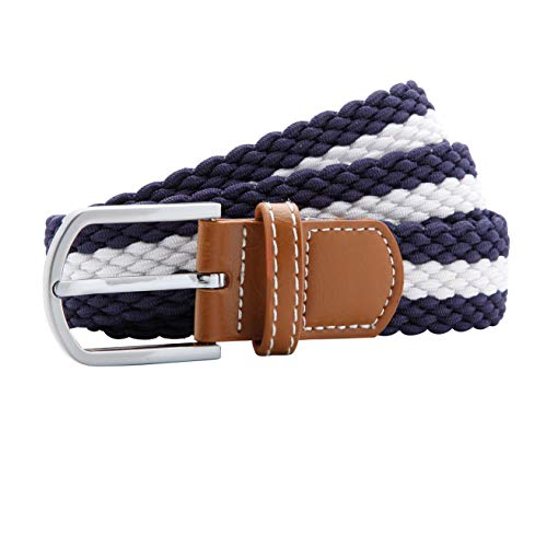 Asquith & Fox Two Colour Stripe Braid Stretch Belt AQ901 - Unisex Adjustable - Navy/White