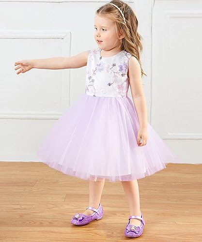 Stelle Girls Dress Shoes Glitter Princess Shoe Flower Mary Jane Low Heels Party Wedding Prom Footwear for Toddler Kids(T13-Purple, 1ML)