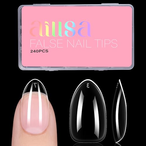 AILLSA Short Almond Nail Tips 240PCS Clear Nail Extension for Home Salon