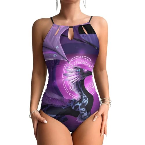 Maillot de bain une pièce ventre plat violet imprimé dragon pour la plage