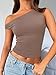 Trendy Queen Women's Off The Shoulder Tank Top, Sleeveless Stretchy Going Out Crop Top, Y2K Fashion T-Shirt for Summer CoffeeGrey L