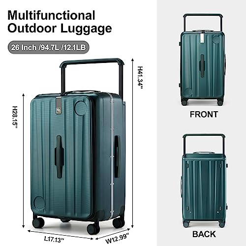 Image of Hanke Multifunctional 26 Inch Hard Shell Suitcases with Wheels Travel Approved Luggage Large Rolling Suitcase Checked Luggage for Women Men(Blackish Green)