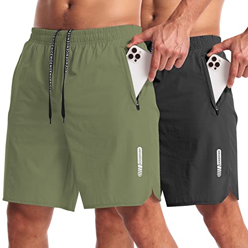 Canghpgin 2 Pack Mens Workout Athletic Shorts 7 Inch Inseam Quick Dry Hiking Shorts Men Lightweight Sports Gym Shorts Running #TOP12