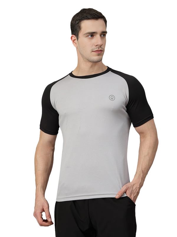 CHKOKKO Men Polyester Solid Quick Dry Sports Gym T-Shirt Breathable Moisture-Wicking Half Sleeve Round Crew Neck Regular Fit Active Wear for Running and Training