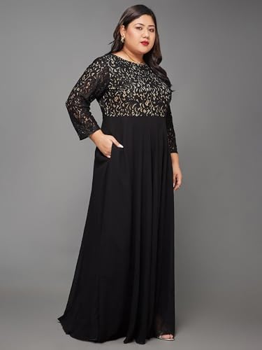 Image of Miss Chase A+ Women's Floral Printed Relaxed Fit V -Neck 3 /4Th Sleeve Georgette Maxi Dress