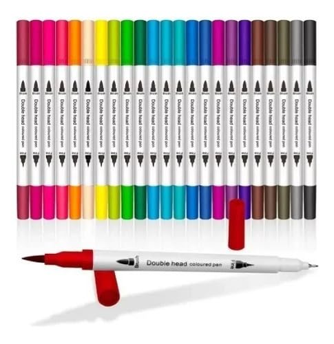 Caneta Brush Pen Kit 24 Cores 2 em 1, Pontas Pincel e Fina, Canet...
