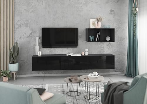 BMG Möbel Wohnwand Set 5 teilig individuell montierbar, 3 Schränke Mir Klappen und Softclose, 2X offenes Regal, wählbar in 8 Farbkombinationen (Weiß - Schwarz Hochglanz) BMG Möbel Wohnwand Set 5 teilig individuell montierbar, 3 Schränke Mir Klappen und Softclose, 2X offenes Regal, wählbar in 8 Farbkombinationen (Weiß - Schwarz Hochglanz)