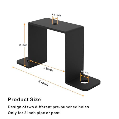 Image of 4Pcs Square Pipe Clamp, Black Strap Post Ties Brackets, U Shaped Connector Bracket, Wood Deck Fence Post Tie for Water Pipes, Balcony Railing, Stairs Railing (Pack of 2)