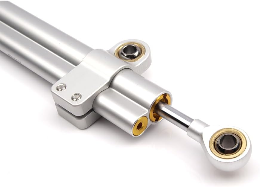 Universal Motorcycle Steering Damper, Adjustable Aluminum Steering Damper Stabilizer Fit for CB650R CB650RR CB1000R CBR1000RR MT07 MT09 MT10, Double Tubes(14" Silver)