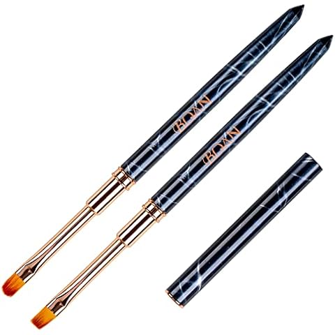 BQAN 2Pcs Gel Nail Brush, Polygel Brush Kit For Nail Art, Nail Cleaning and Acrylic Application Professional Nail Art Design Brushes Oval & Flat Size 8 Cover