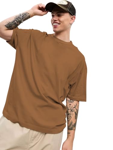 Image of CHKOKKO Oversized Tshirt for man Solid Classic Round Neck Loose Fit Half Sleeve Soft and Comfortable Casual Stylish wear for Summer