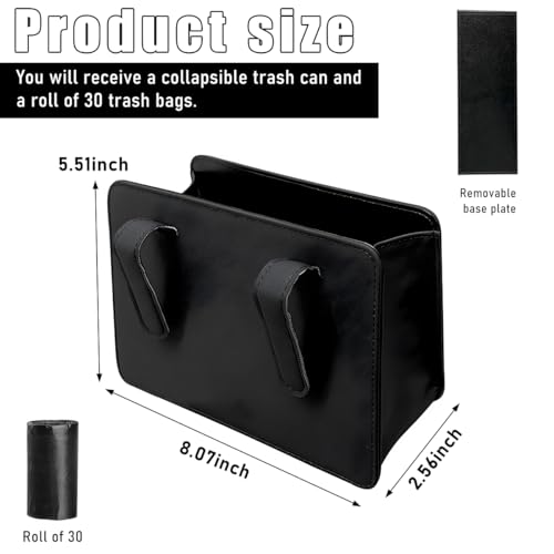 Image of Car Trash Can, Leather Foldable Seat Back Hanging Vehicle Wastebasket, Mini Multifunctional Automobile Organizer with One Roll Trash Bag, Universal Car Accessories (Black)