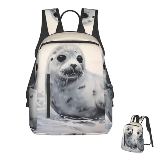 Backpack Cow spot Travel Casual Laptop Backpack Adjustable Hiking Daypack for Men Women, Harp Seal Painting, One Size