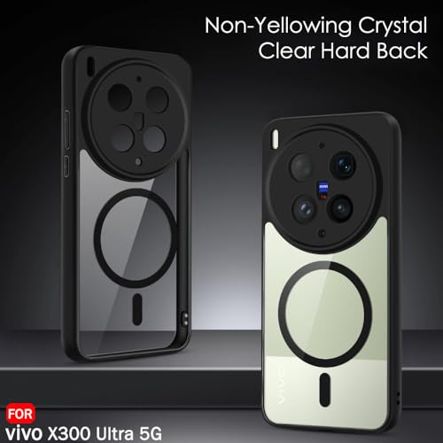 Image of TheGiftKart Hybrid Shockproof Back Cover Case for Vivo X300 Ultra 5G Compatible with MagSafe | Hard Back Cover for Vivo X300 Ultra 5G (PC & TPU, Transparent Clear Back, Black Sides)