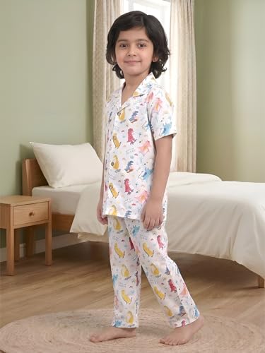 Image of POLKA TOTS 100% Pure Cotton Half Sleeve Night Suit for Kids, Girls & Boys | Cotton Pyjama Set | Unisex Night Dress for Children | Night Suit for Girls |Sleepwear for Kids | Winter Night Dress for Boys