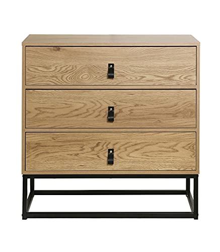 Casâme Commode à 3 Tiroirs - Meuble de Rangement pour la Chambre et Le Salon - Style Industriel - Commode Armoire Décor Chêne et Piétement Métal Noir - 80 x 39 x H70 cm