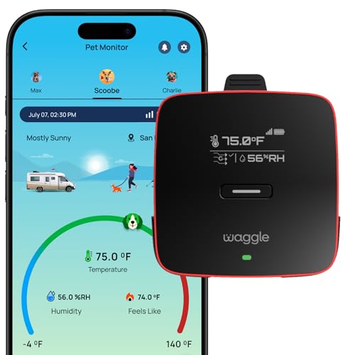 Image of Waggle 4G Pet Temperature Monitor with GPS & AQI - No WiFi Needed - Real Time App, SMS & Email Alerts - RV, Car & Home Safety Device - Power Outage Alerts - Subscription Required