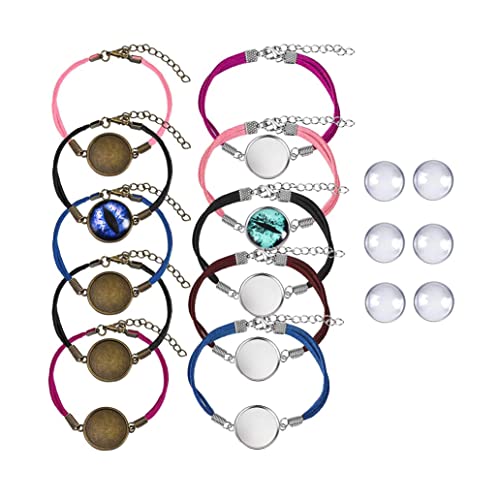 DROLE 40Pcs Bracelet Bezel Blanks Settings for Jewelry Making-20Pcs Silver and Bronze Color Jewelry Bezel Base Round Cabochon Bezel Tray Blank Bangles Bracelets with 20mm Glass Cabochons Mutil
