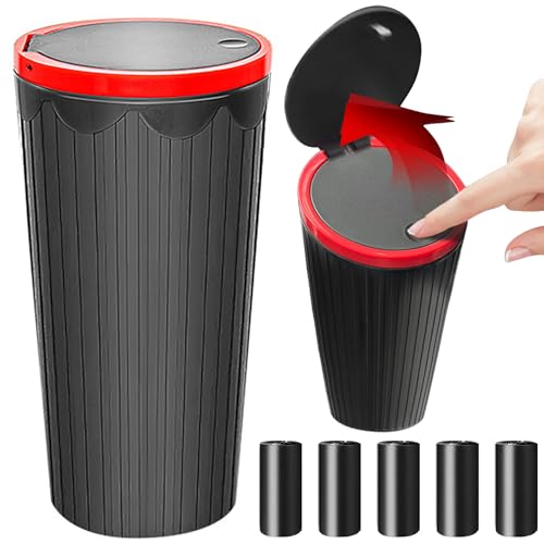 TZEKING Auto Mülleimer mit Deckel,Automülleinmer Klein mit 5 Rollen Müllbeutel,Tragbare Mini Mülleimer,Auto Getränkehalter Mülleimer,Wasserdicht und Geruchsdicht für Autos, Zuhause, Büro, Schlafzimmer