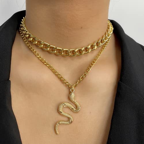 Huasai Snake Necklace For Women Layered Snake Pendant Necklace Gold Chunky Snake Choker Necklace For Teen Girls (A: Snake Necklace Gold) #TOP1