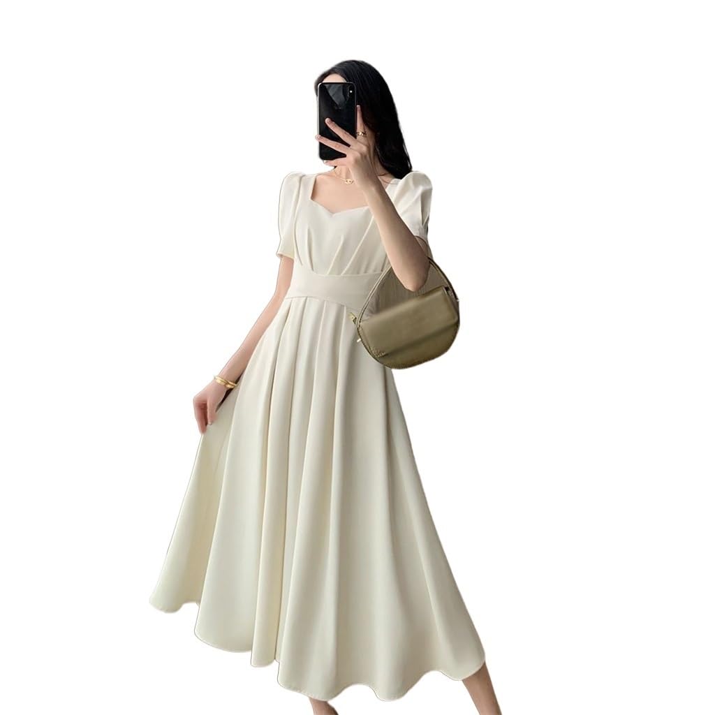 N/A White Chubby Mm Dress Shows Slimming Style Long Skirt (Color : C, Size : M)