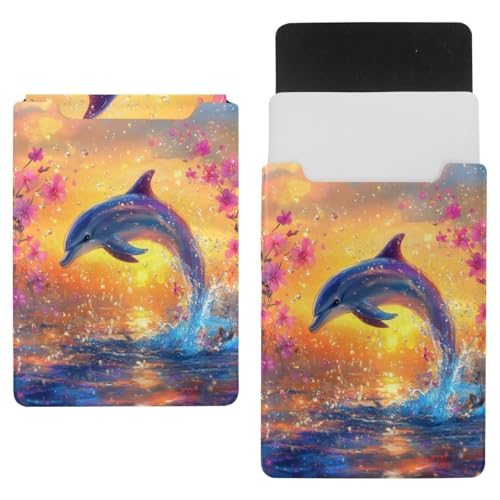Funda de portátil 13.8" delfines y flores | Carcasa protectora de neopreno