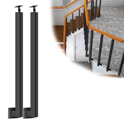 Barreaux carrés de 115 cm haut de gamme en métal noir avec kit de poteaux de main courante - 2