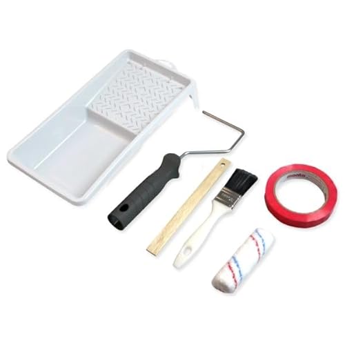 Mäster Roller- und Pinselset für Bootslack – Komplett-Set mit 100 mm Microlon-Minirolle, Bügel, 35 mm Pinsel, Rührstab & 19 mm x 66 m Wasserlinienband – Streichen von Booten und präzisen Kanten