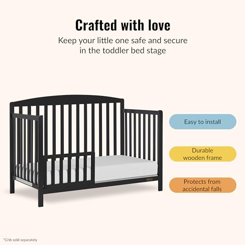 Image of Dream On Me Toddler Guard Rail for Convertible Crib, Solid Wood Bed Rail for Toddler Bed Conversion, Matte Black Vintage