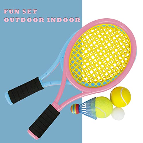 Kids Tennis Rackets With Carrying Bag,Soft Training Balls And Badminton Birdies,12 In 1 Tennis Racquets Gift Set For Children Outdoor Indoor Sports (Blue+Pink,Plastic,17Inch) #TOP2