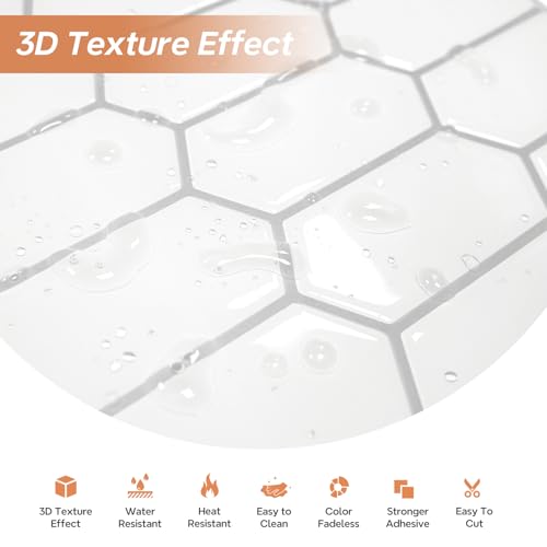 Vamos Tile Upgraded Thicker Design Peel and Stick Backsplash Tile, 10-Sheet Pure White with Gray Grout Long Hexagon Self Adhesive Wall Tiles Stick On Backsplash for Kitchen Bathroom RV Fireplace by Vamos Tile - Used condition - Image 8