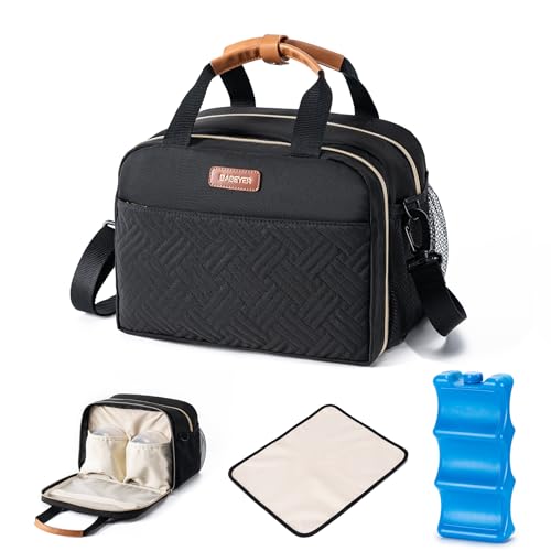 Image of BABEYER Breastmilk Cooler Bag with Ice Pack Fits 6 Baby Bottles Up to 9 Ounce, Compatible with Wearable Breast Pumps & Accessories-Black