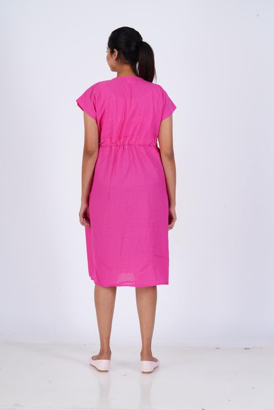 MENMAII Cotton Wrap Dress [Size - L- 4XL ] - Full Open Multipurpose Night Gown -a Kind of Adaptive Clothing with Pocket for Women |Full Length [Dark Pink Kantha Plain- XXL/Knee Length ] - Image 8 thumbnail