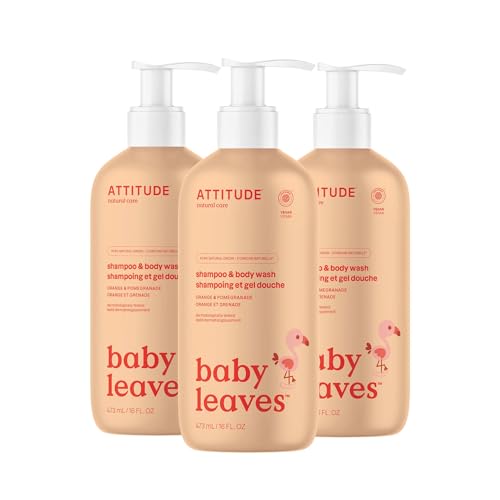 Image of ATTITUDE Baby 2-in-1 Shampoo and Body Wash, EWG Verified, Dermatologically Tested, Vegan, Orange and Pomegranate, 16 Fl Oz (Pack of 3)