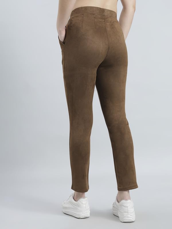 Image of GO COLORS Women Solid Mid Rise Suede Treggings