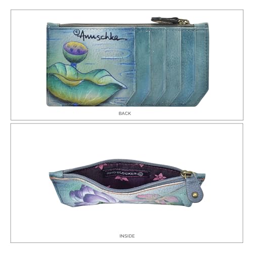 Anuschka Hand Painted Leather Women's RFID Blocking Card Case with Coin Pouch - Tranquil Pond3