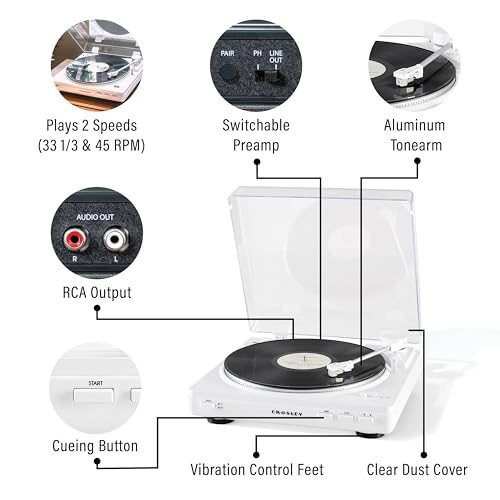 Image of Crosley KT400A-WH Fully Automatic Bluetooth 2-Speed Turntable Record Player with S100A Stereo Speakers, White