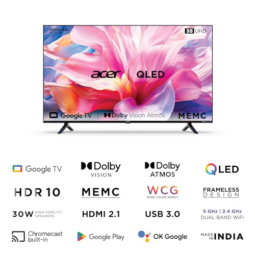 Image of acer 139 cm (55 inches) V Series 4K Ultra HD Smart QLED Google TV AR55GR2851VQD (Black)