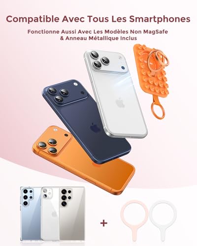 Support téléphone magnétique en silicone orange avec ventouse à forte adhérence de marque Syncwire - 3