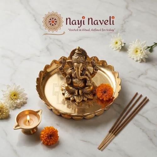 Image of Brass Shree Yantra Lotus Stand | Decorative Brass Yantra for Pooja Temple Home Office and Spiritual Decor | 10 x 10 x 4 Cm | 100 g
