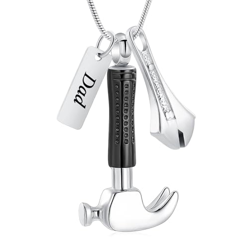 zeqingjw Hammer Urn Necklace for Ashes Memorial Cremation Jewelry Ash Holder Stainless Steel Keepsake Pendant Necklace for Men Women