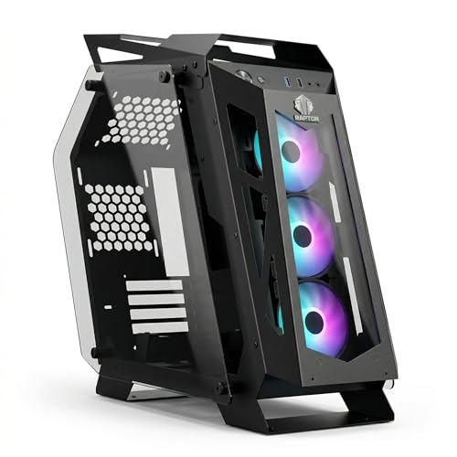 Image of Raptor Sentinel Open Frame Gaming PC Cabinet with 3 RGB Fans Included (Black /White) | mATX & Mini-ITX Support | Tempered Glass Panels | High Airflow Mid Tower Case for Gaming Builds