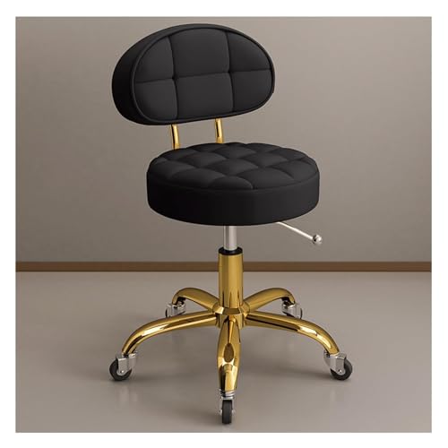 JYPIINFS Adjustable Rolling Stool with Back Support & Wheels Round Hydraulic Swivel Chair for Beauty Salon Spa Tattoo Metal Titanium Gold Counter Work Stool Ergonomic Design for Comfort(Black)