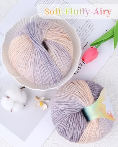 Image of Coopay Yarn for Crocheting Knitting, Gradient Cake Yarns, 2 x 3.53oz - 240yds - 50% Cotton 50% Acrylic Ombre Yarns, Crochet Yarn for Blankets, Shawls, Scarves (113 Camel Bell)